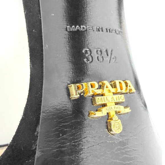 Prada Black Suede Platform Sandals Chunky Heel Size 38.5 Made in Italy - Picture 7 of 9